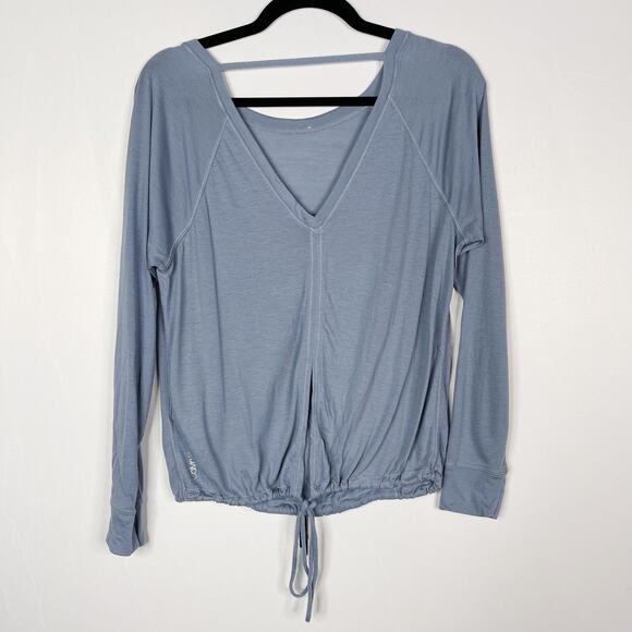 Calvin Klein Performance XSmall Blue Tie Bottom Open Back Long Sleeve Top Scoop - Picture 2 of 10